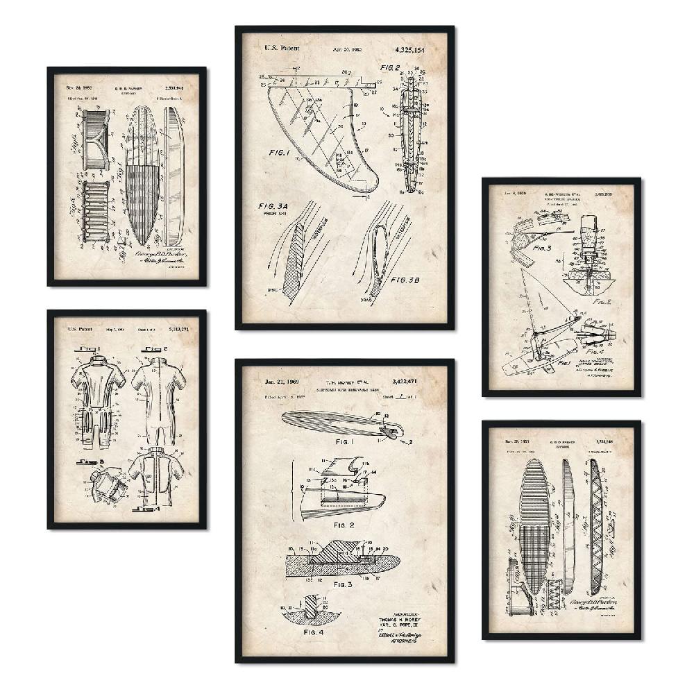 nacnic Set de 6 láminas de patentes Surf retro