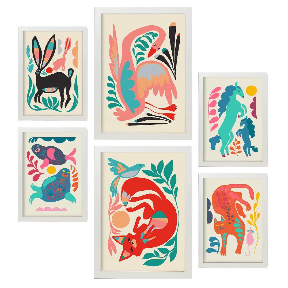 Nacnic Nacnic Set De 6 Posters De Raza De Linaje 1 En Resúmenes De Animales Estampados Decorativos Estéticos