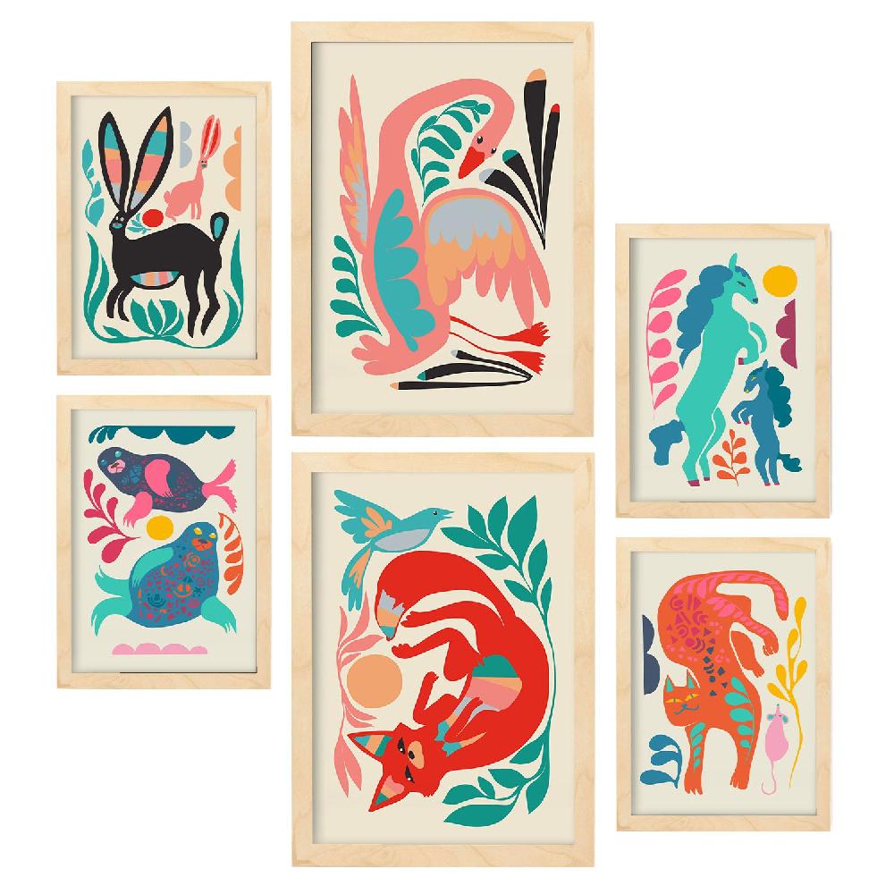 Nacnic Nacnic Set De 6 Posters De Raza De Linaje 1 En Resúmenes De Animales Estampados Decorativos Estéticos