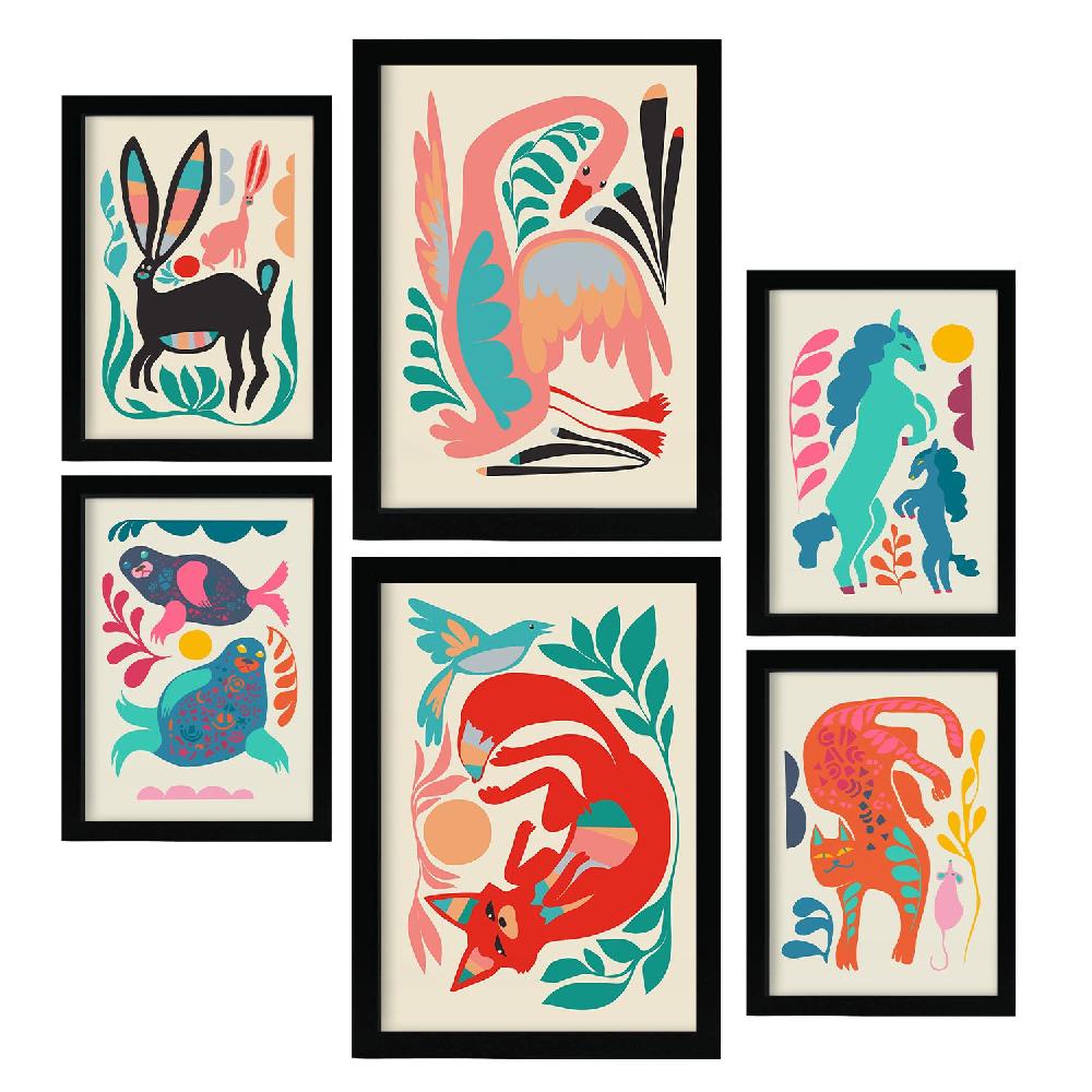 Nacnic Nacnic Set De 6 Posters De Raza De Linaje 1 En Resúmenes De Animales Estampados Decorativos Estéticos