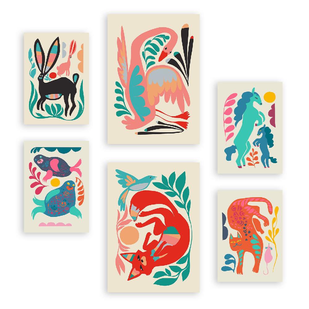 nacnic Nacnic Set de 6 Posters de Raza de Linaje 1 en Resúmenes de Animales Estampados Decorativos Estéticos