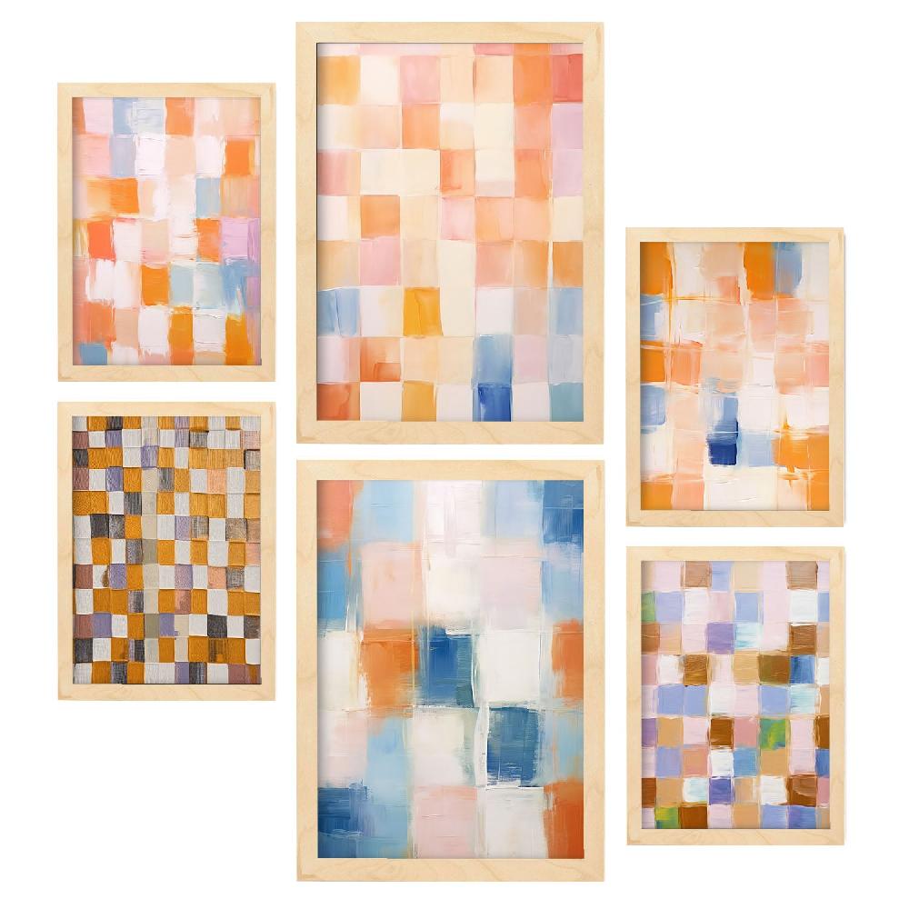Nacnic Nacnic Set De 6 Posters Mosaico Naranja Y Azul 2 Para Sala De Estar Y Dormitorio