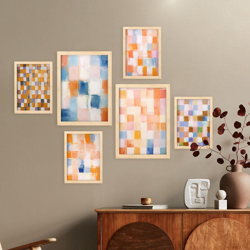 Nacnic Nacnic Set De 6 Posters Mosaico Naranja Y Azul 2 Para Sala De Estar Y Dormitorio