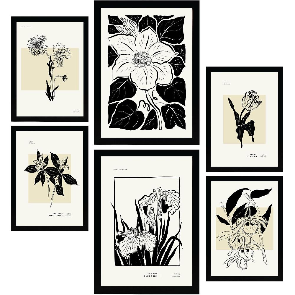 nacnic Thick Black Ink Posters. Floral
