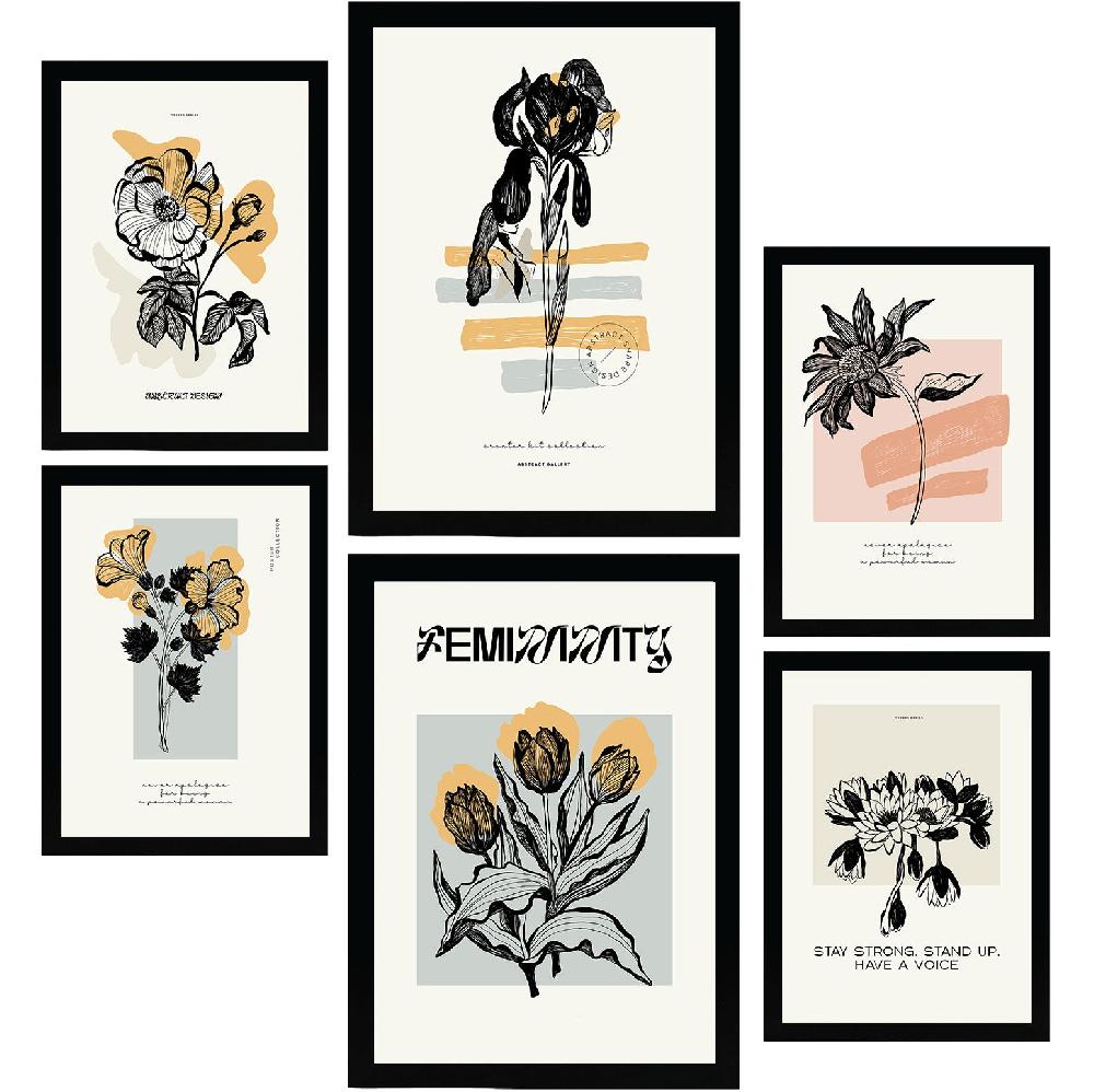 nacnic Thick Black Ink Posters. Flowers