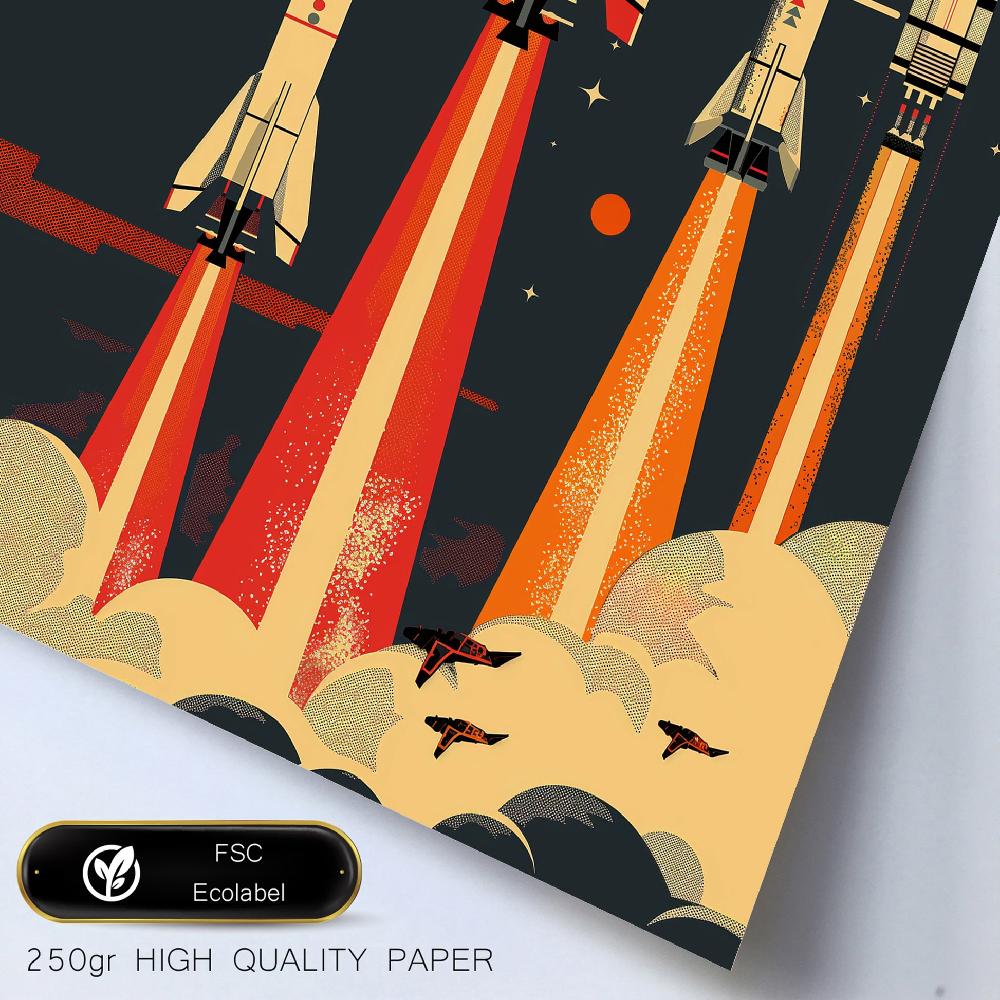 Nacnic Nave Espacial Cohete Planetas Vintage Tonos Rojos Y Azules