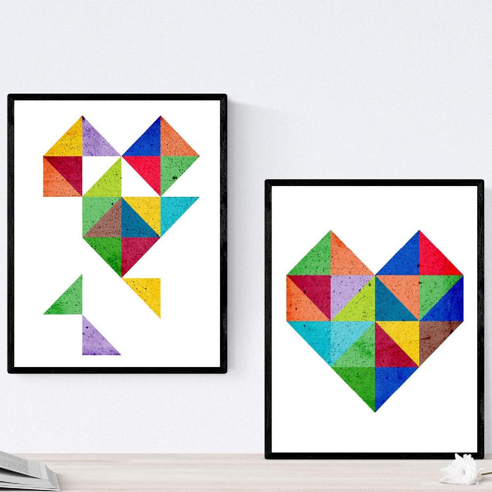 nacnic Pack de 2 láminas geométricas de corazón estilo nórdico