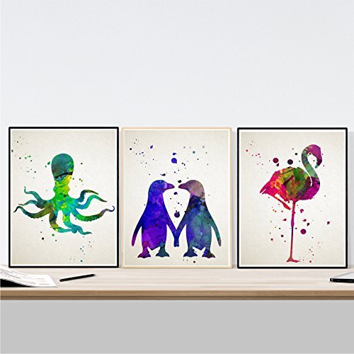 nacnic Pack de 3 láminas de animales en acuarela de alta calidad