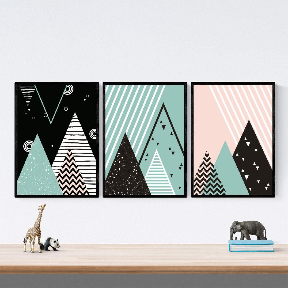 nacnic Pack de 3 Láminas Geométricas de Montañas Estilo Nórdico