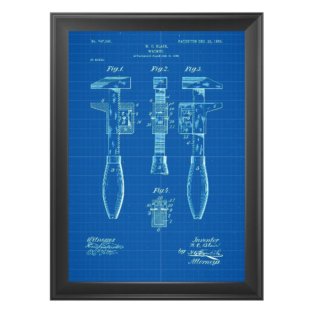 Nacnic Pack De 4 Láminas Azul Con Patentes De Herramientas Antiguas