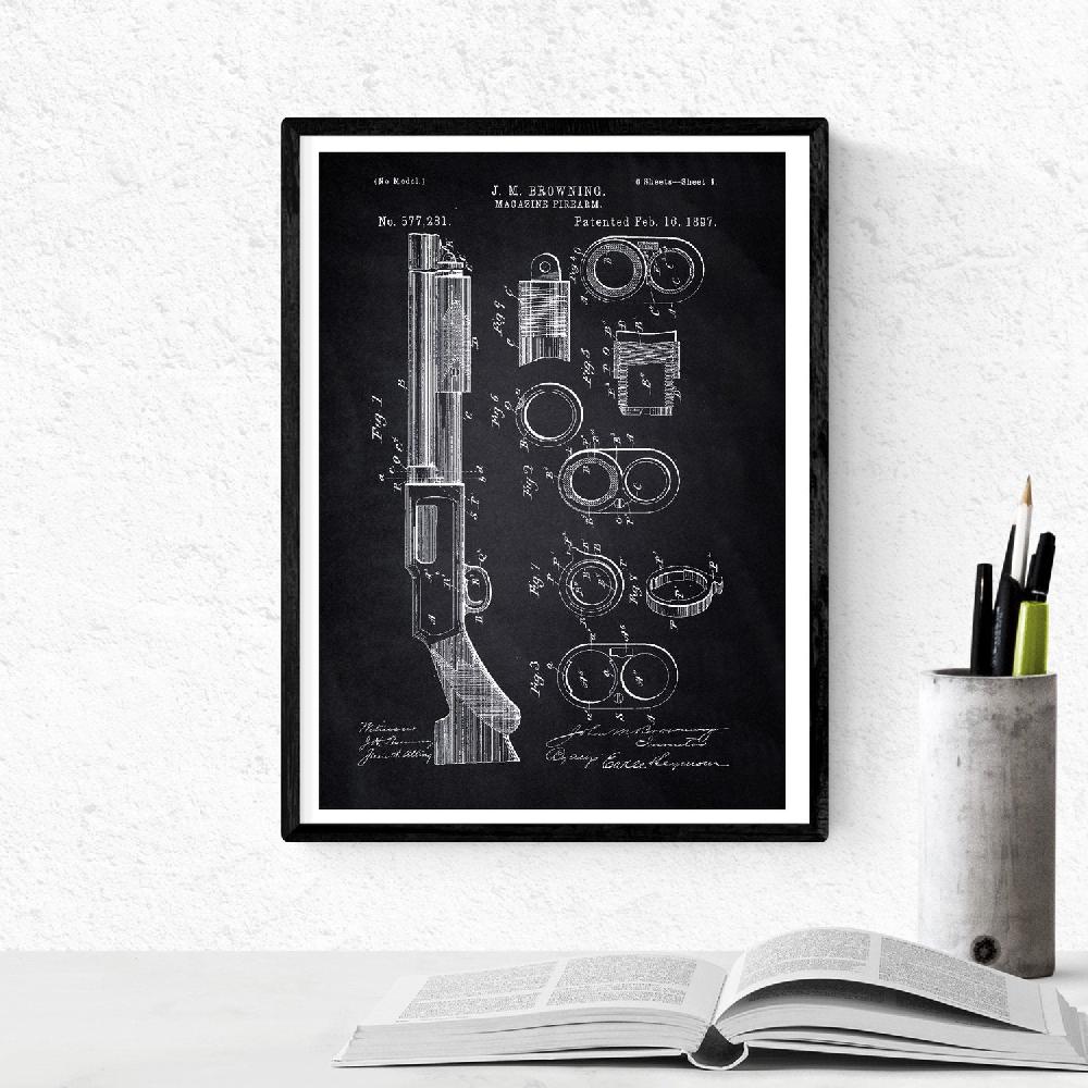 Nacnic Pack De 4 Láminas De Patentes De Armas Antiguas En Negro