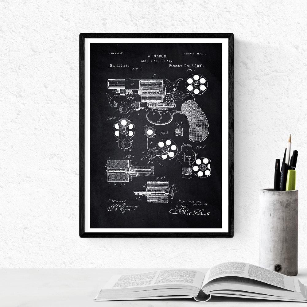 Nacnic Pack De 4 Láminas De Patentes De Armas Antiguas En Negro