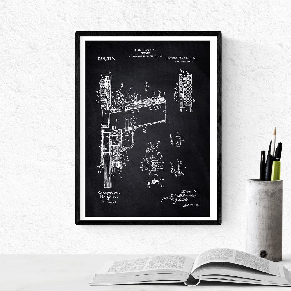 Nacnic Pack De 4 Láminas De Patentes De Armas Antiguas En Negro