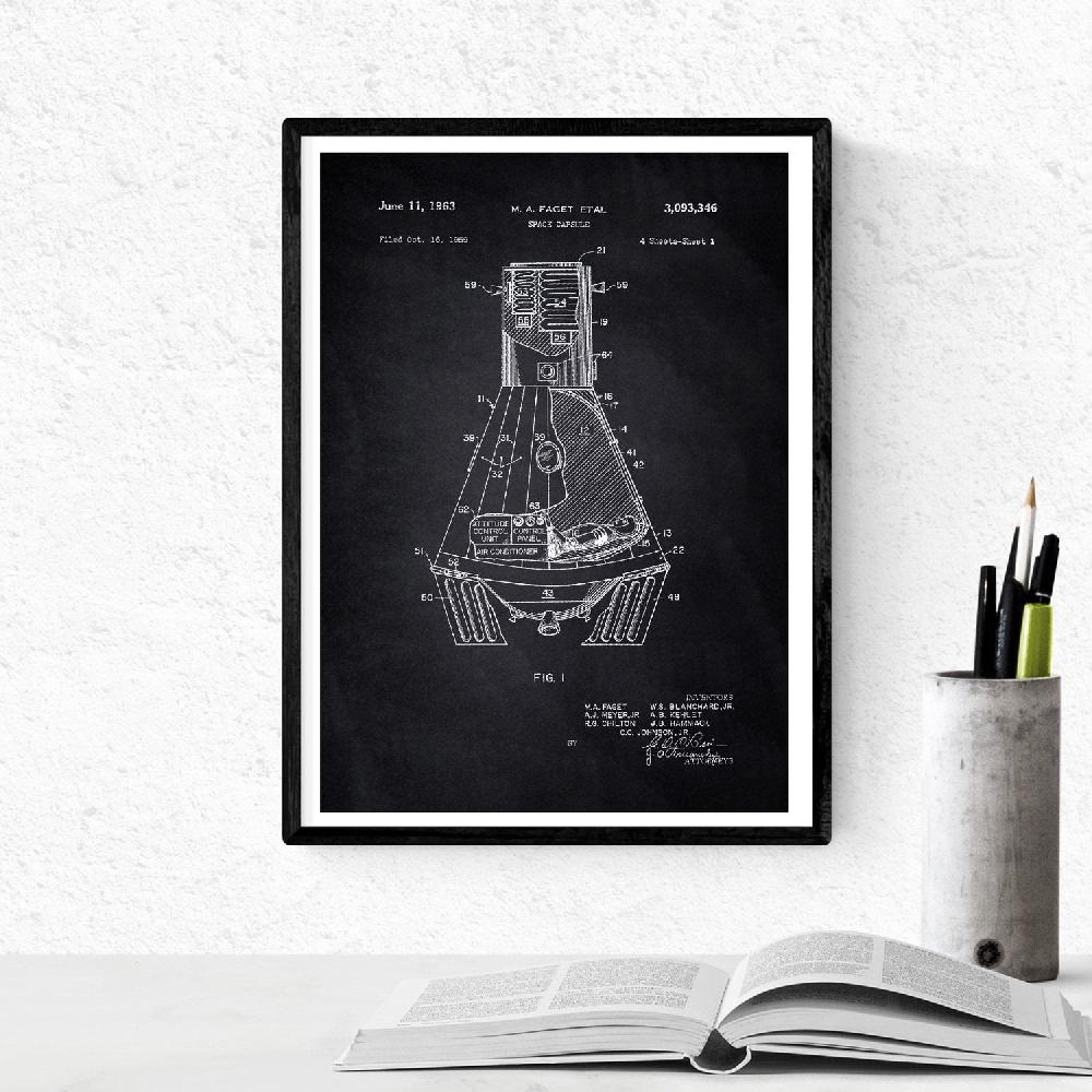 Nacnic Pack De 4 Láminas De Patentes De Astronautas Negras