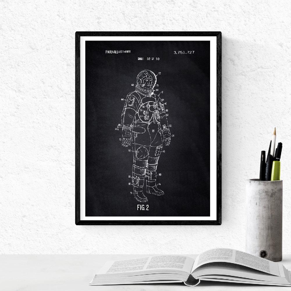 Nacnic Pack De 4 Láminas De Patentes De Astronautas Negras