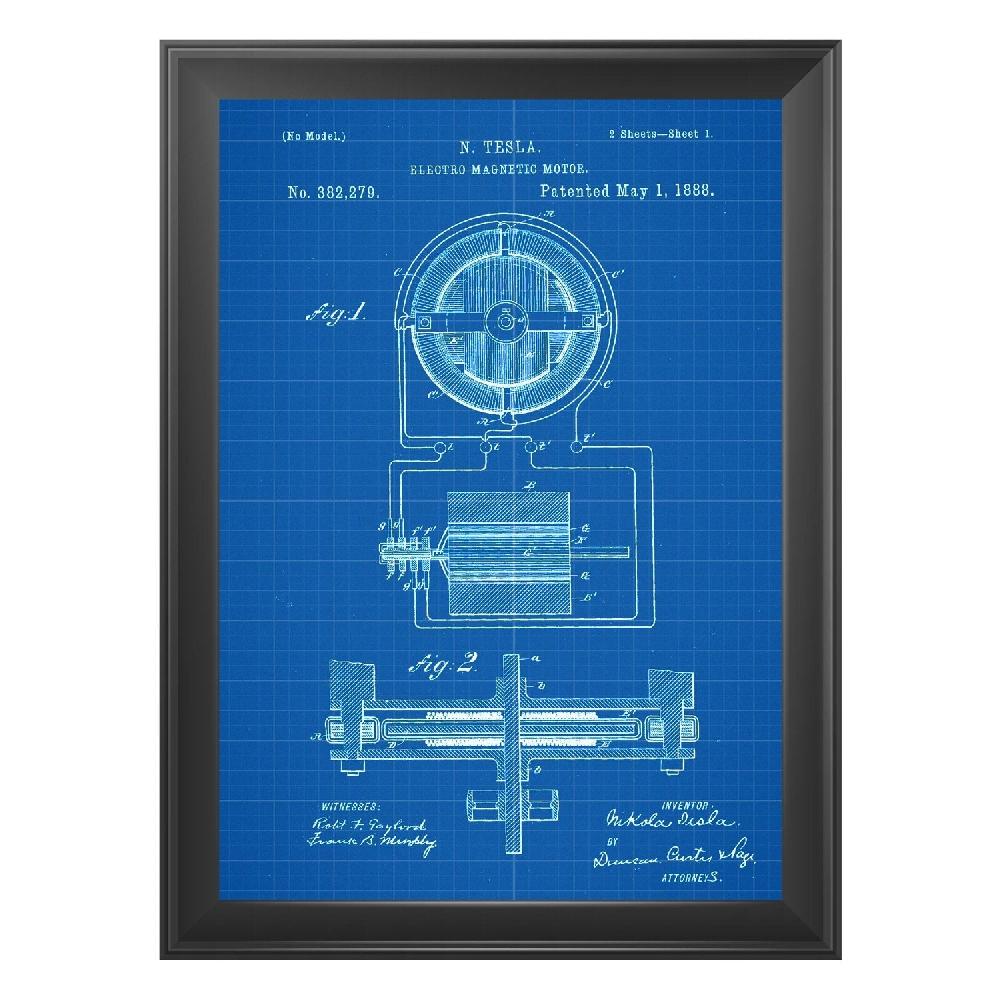Nacnic Pack De 4 Láminas De Patentes De Electricidad Antiguas - Azul