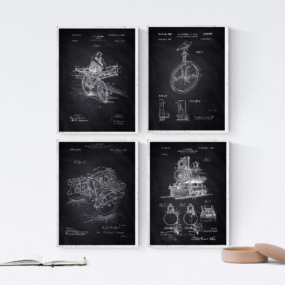 nacnic Pack de 4 Láminas de Patentes de Vehículos Antiguas en Negro