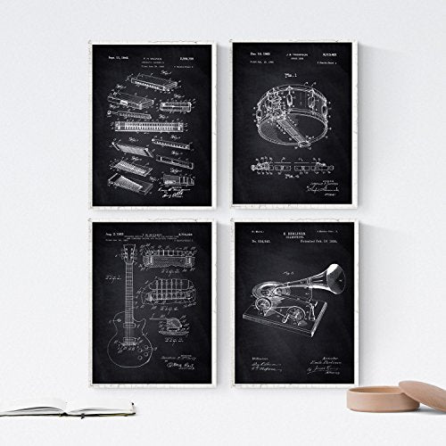 nacnic Pack de 4 láminas de Patentes del Blues NEGRO