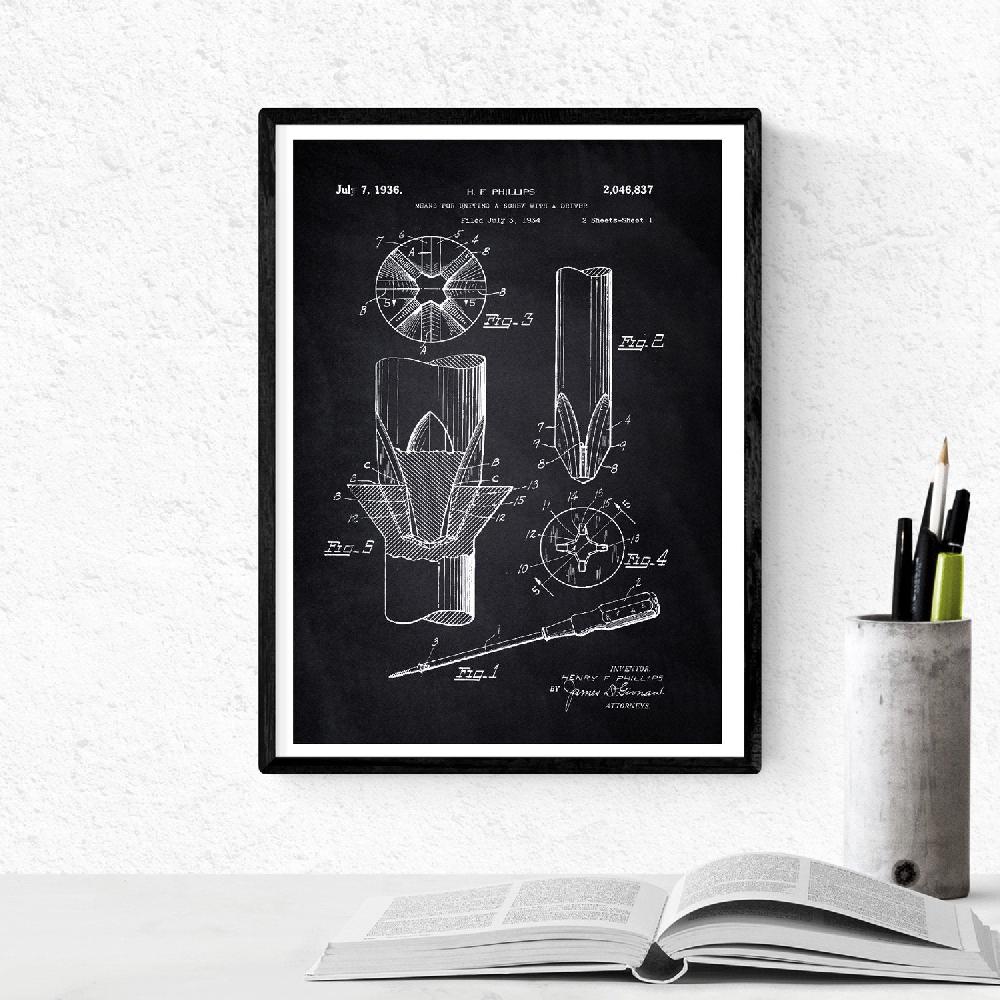 Nacnic Pack De 4 Láminas Patentes De Herramientas Antiguas En Negro