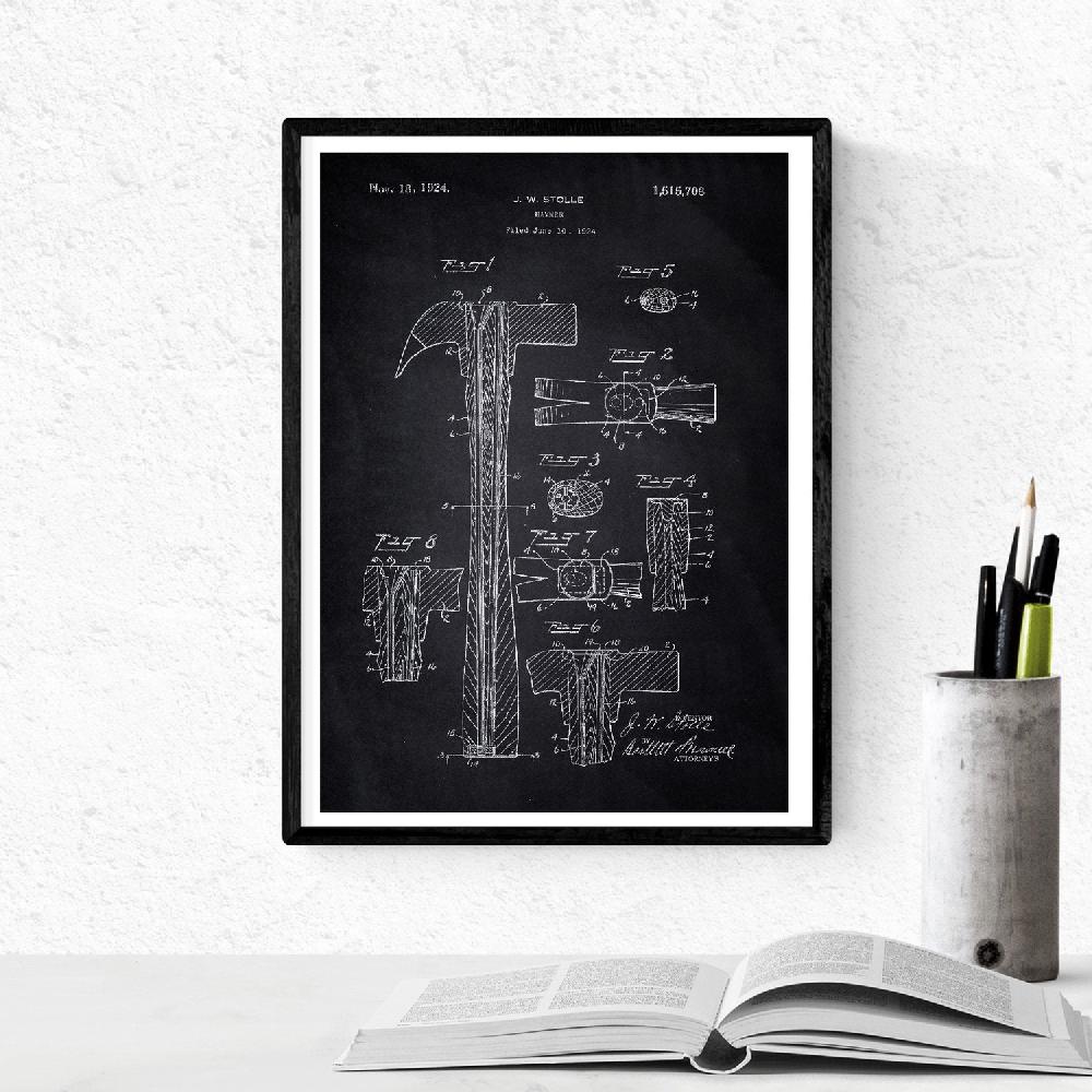 Nacnic Pack De 4 Láminas Patentes De Herramientas Antiguas En Negro