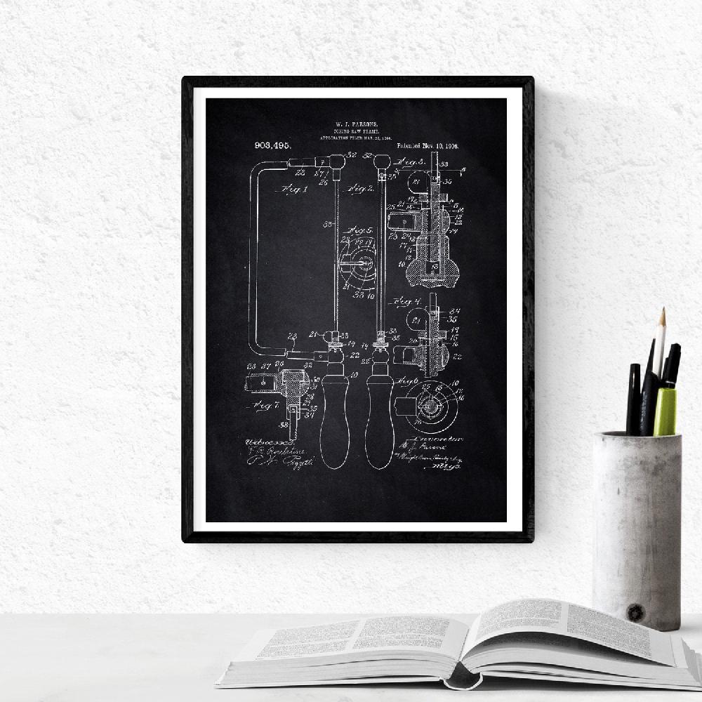 Nacnic Pack De 4 Láminas Patentes De Herramientas Antiguas En Negro