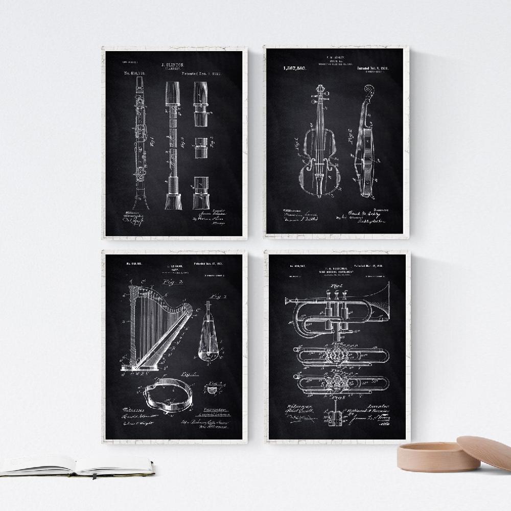 nacnic Pack de 4 láminas Patentes de Instrumentos Musicales Nacnic