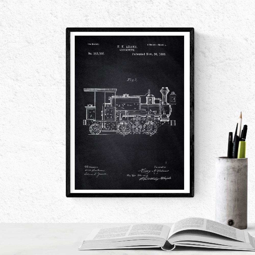 Nacnic Pack De 4 Láminas Patentes Del Ferrocarril Antiguas En Negro