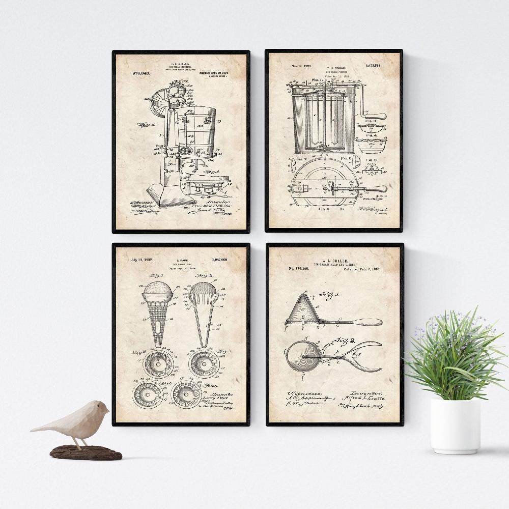 nacnic Pack de 4 Láminas Vintage de Patentes de Helado