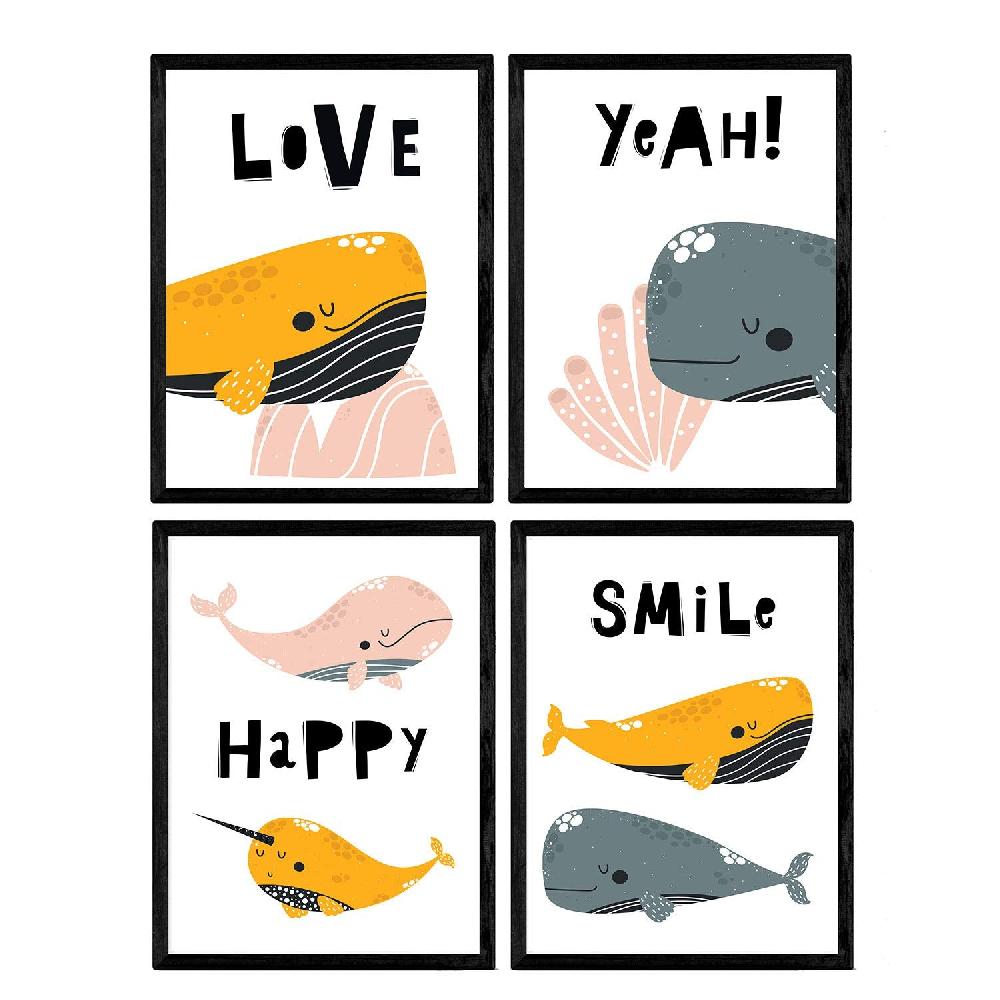 nacnic Pack de Cuatro Láminas de Ballenas con Mensajes Positivos