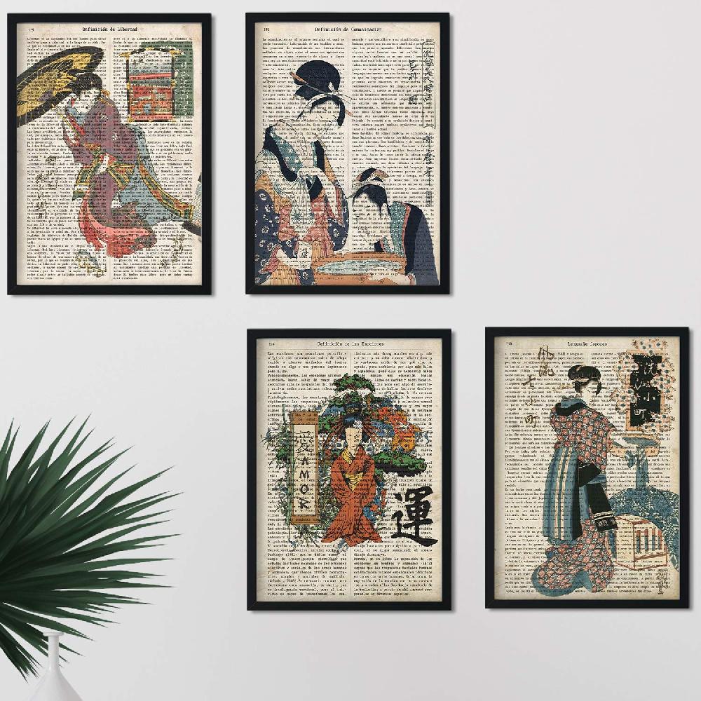 nacnic Pack de Cuatro Láminas Vintage Japonesas con Definiciones