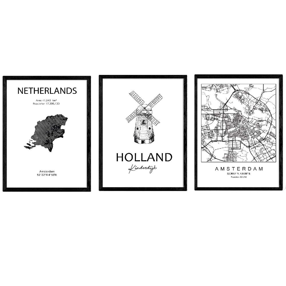 nacnic Pack de láminas de Amsterdam y Holanda con monumento Kinderdijk