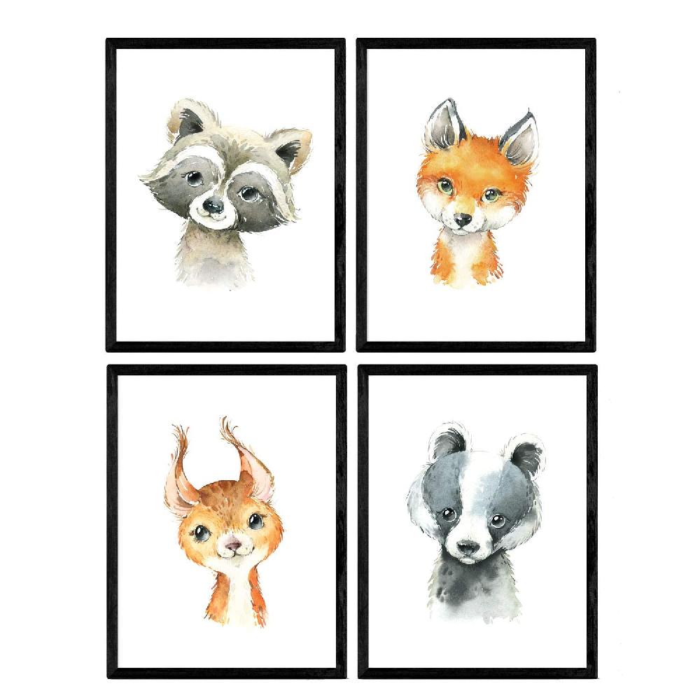 nacnic Pack de láminas de animales: Mapache Ciervo Mofeta y Zorro