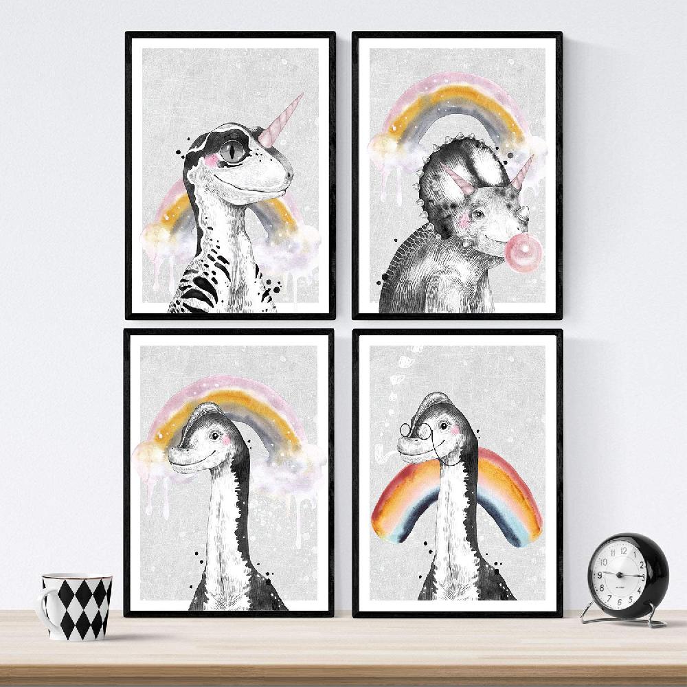 Nacnic Pack De Láminas De Dinosaurios Arcoiris Para Niños