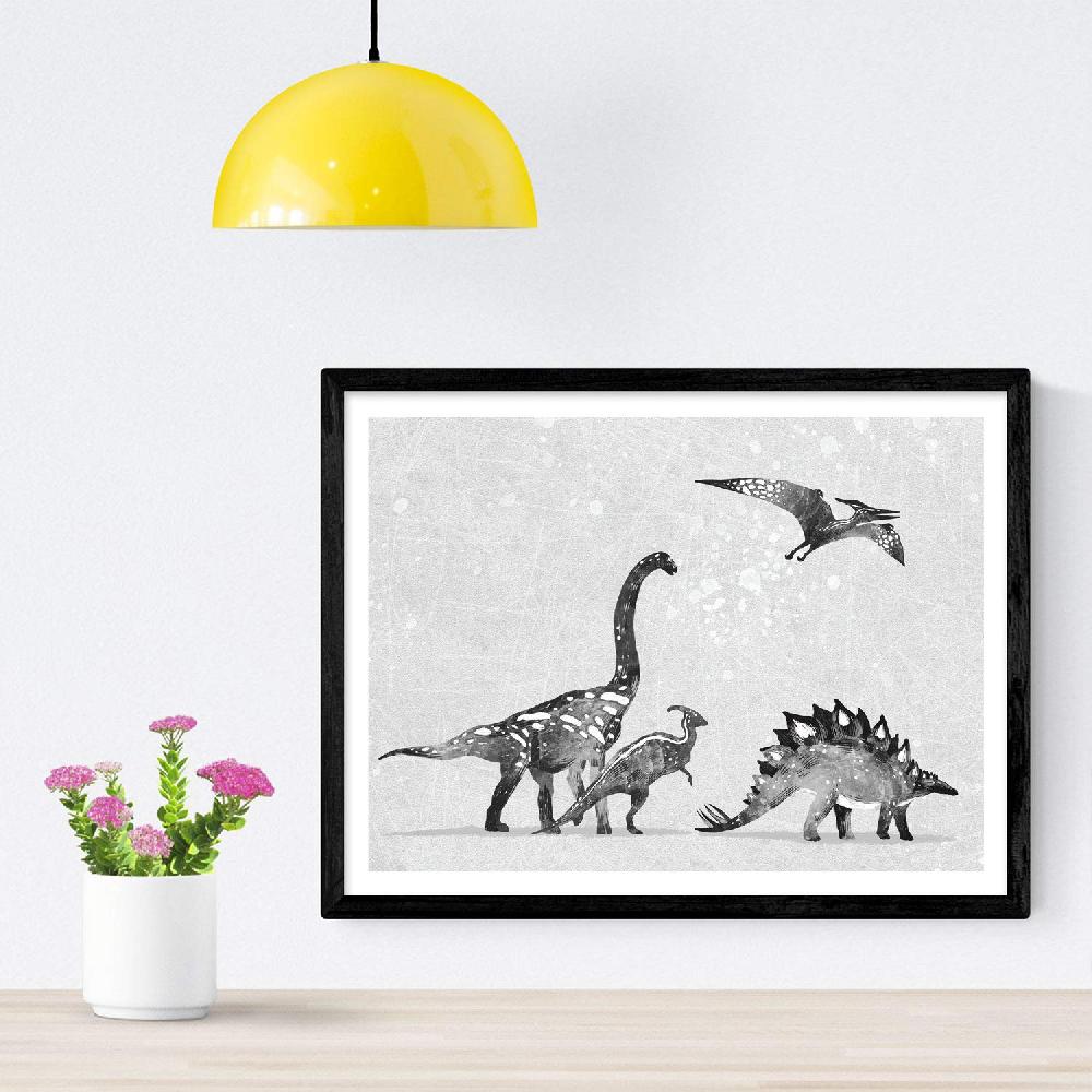 Nacnic Pack De Láminas De Dinosaurios En Tonos Grises Para Niños
