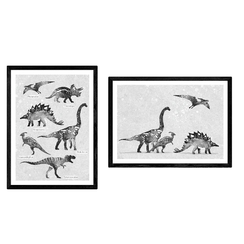 nacnic Pack de láminas de dinosaurios en tonos grises para niños