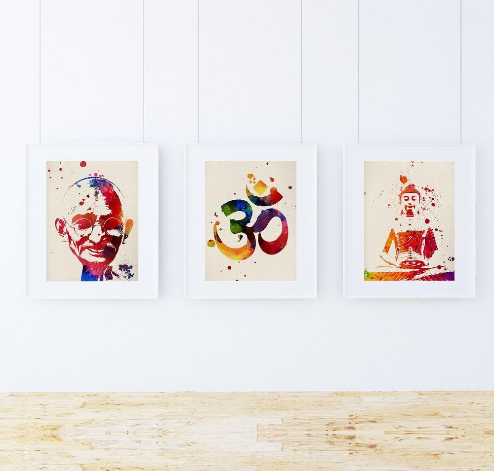 nacnic Pack de Láminas de Meditación Estilo Acuarela con Imágenes de la India