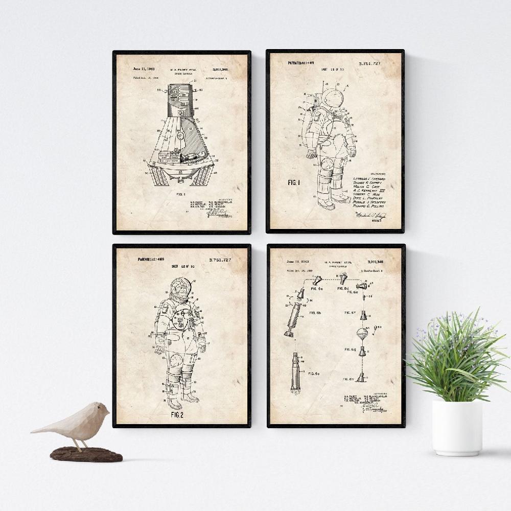 nacnic Pack de Láminas Vintage de Patentes de Astronautas
