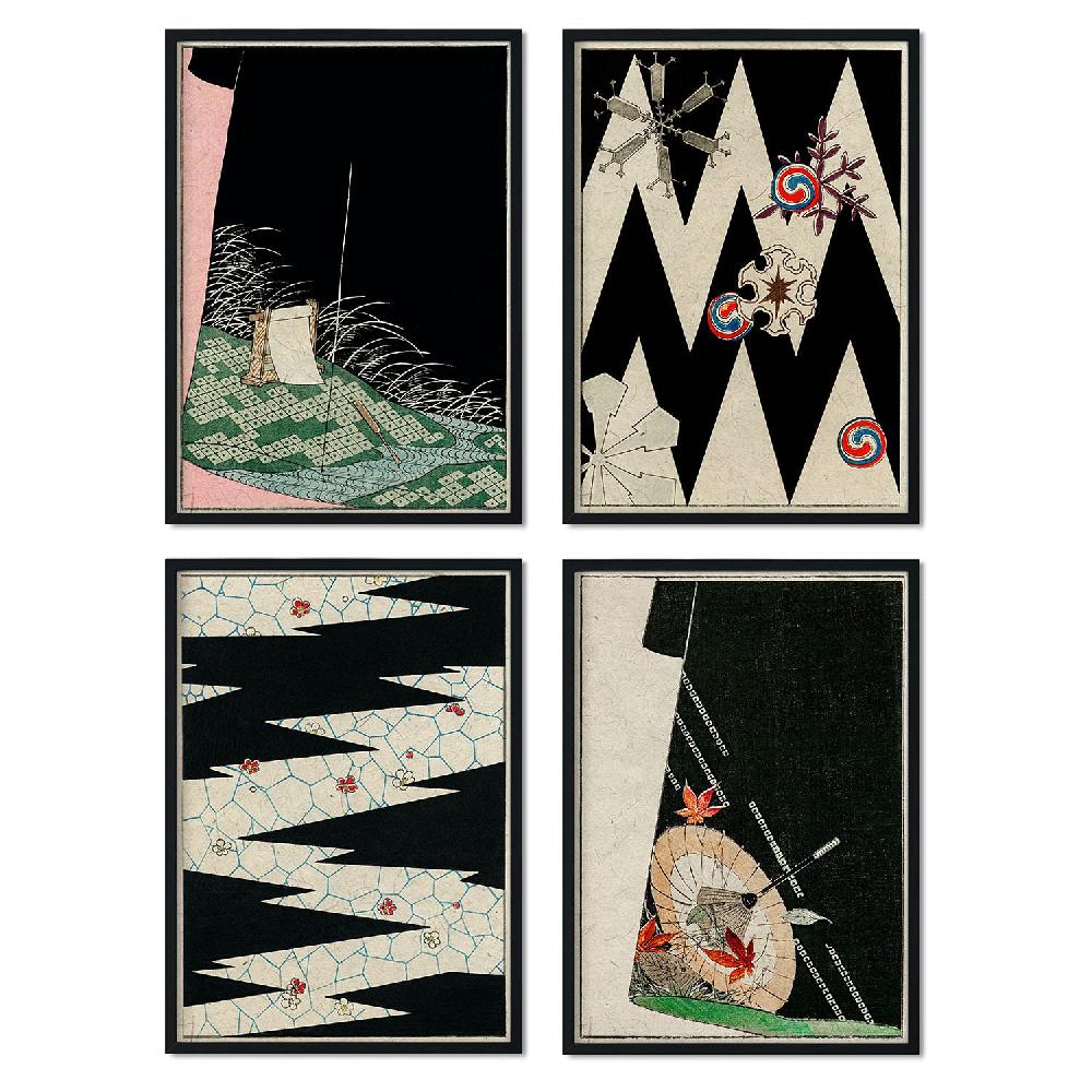 nacnic Pack de láminas Vintage japonesas Shin Bijutsukai en Tonos oscuros