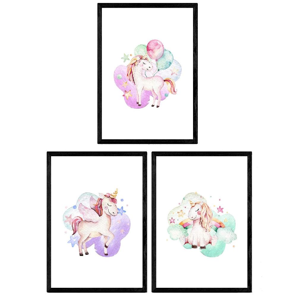 nacnic Pack de Tres Láminas de Unicornios Ilustrados
