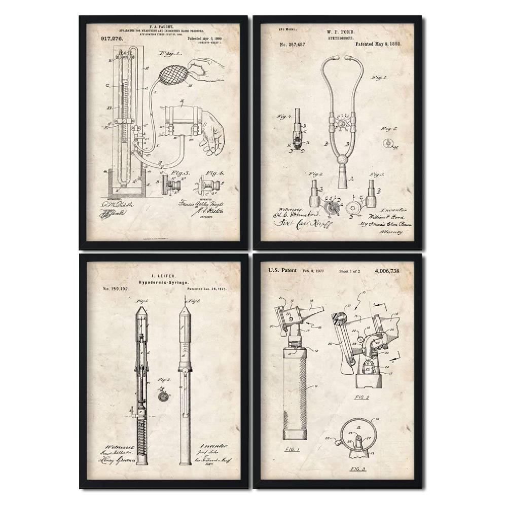 Nacnic Pack Vintage De 4 Láminas Con Patentes Médicas Antiguas