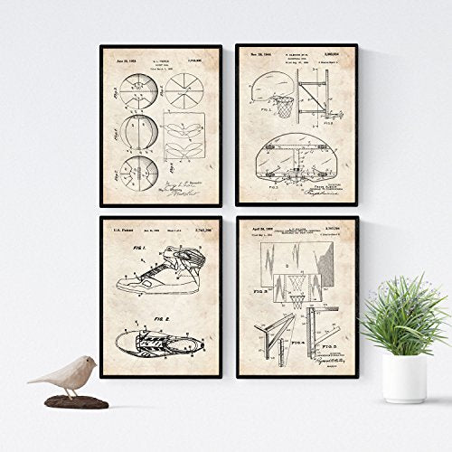 nacnic Pack Vintage de 4 Láminas de Patentes de Baloncesto 2