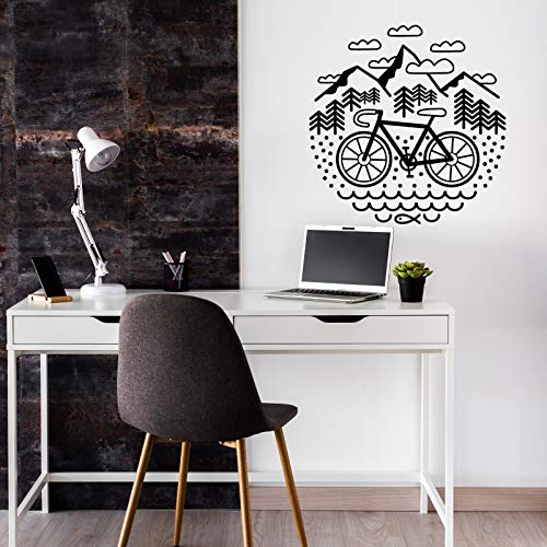nacnic Pegatina de Pared Estilo Nórdico con Diseño de Aventura en Bici y Montañas Geométricas