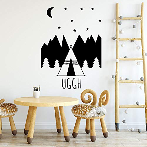nacnic Pegatina de pared Estilo Nórdico con diseño de Tipi Montaña y Bosque Nocturno para Niños y Bebés