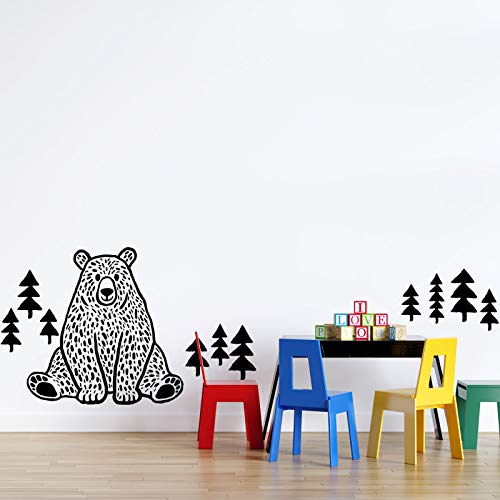 Nacnic Pegatina De Pared Estilo Nórdico Con Oso En El Bosque Y Detalles Geométricos Para Niños Y Bebés