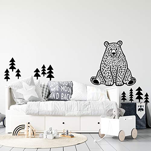 nacnic Pegatina de Pared Estilo Nórdico con Oso en el Bosque y Detalles Geométricos para Niños y Bebés