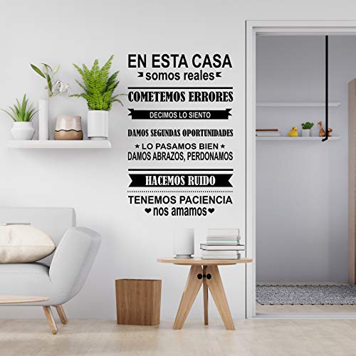 nacnic Pegatina de Pared NORMAS DE LA CASA SOMOS REALES - Vinilo Decorativo en Español y Oficina
