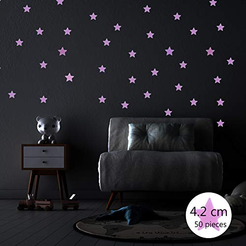 Nacnic Pegatinas De Pared Estrellas 3D Rosa Fluorescentes - Laminas Para Niño Y Niña