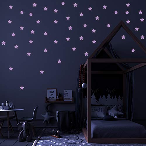 nacnic Pegatinas de Pared Estrellas 3D Rosa Fluorescentes - Laminas para Niño y Niña