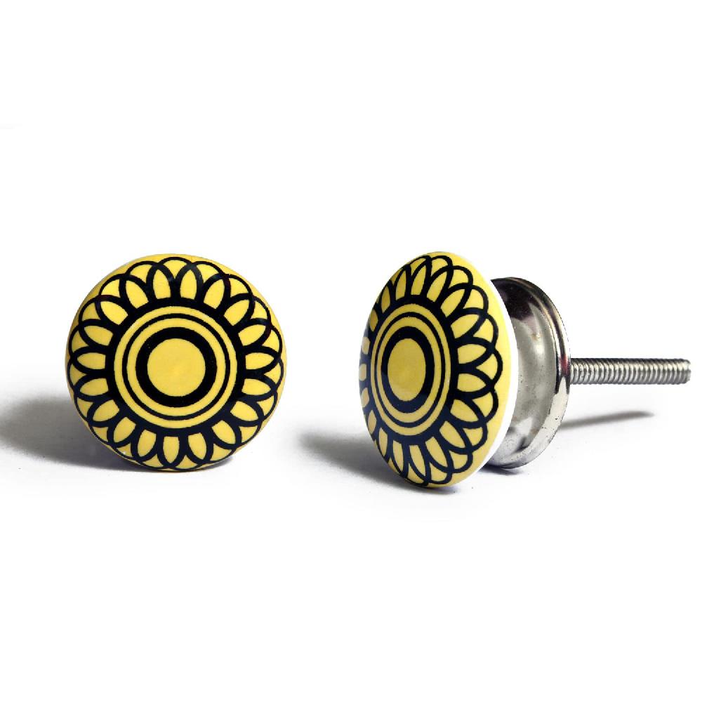 Nacnic Pomos De Cerámica Geométricos Amarillo Y Negro - Juego De 10