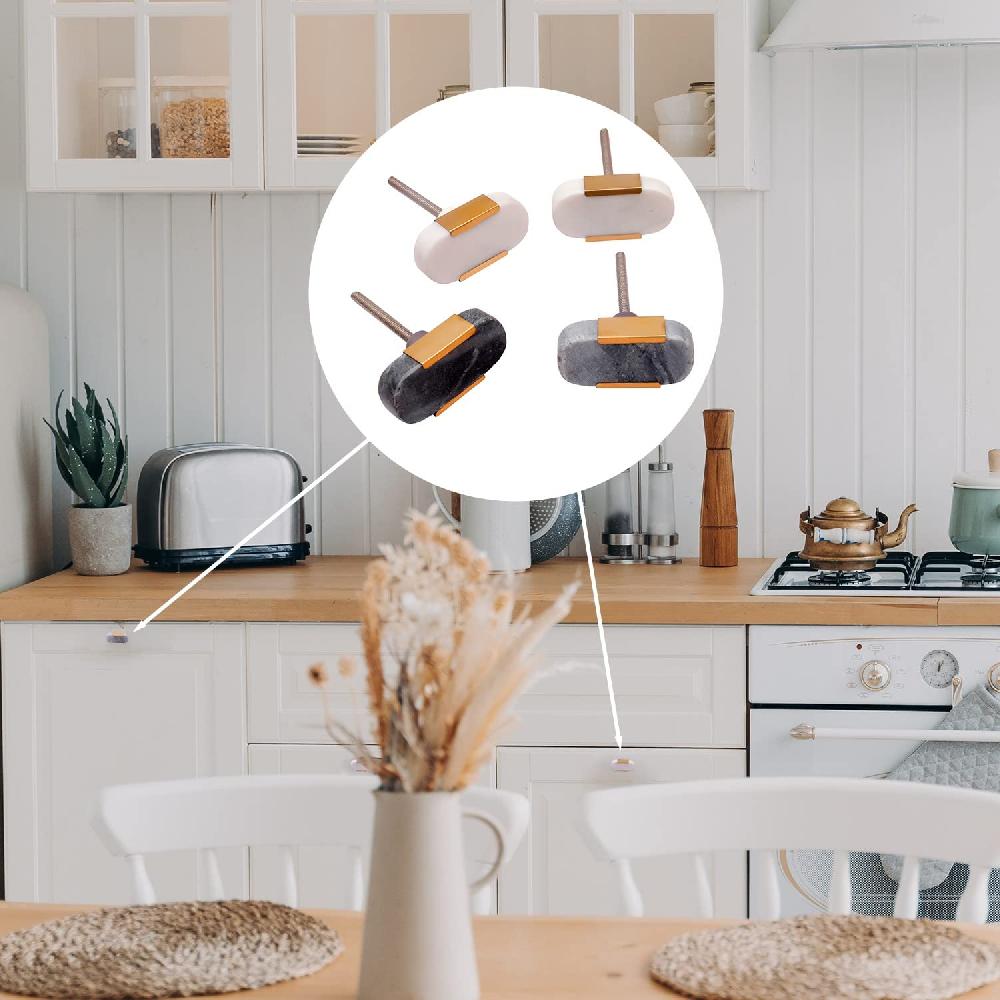 Nacnic Pomos Tiradores De Piedra Ovalados Tono Pizzara Con Líneas Doradas - Juego De 6 Para Cocina Y Baño